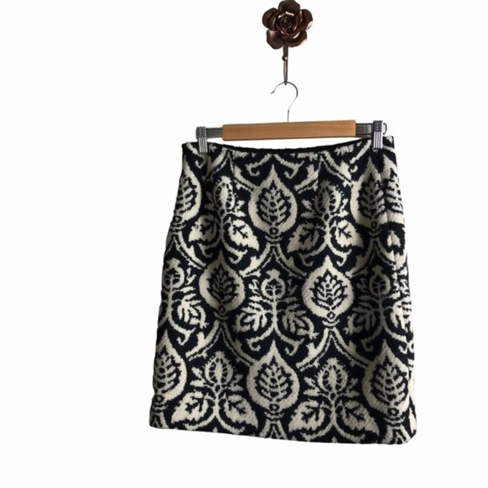 J. McLaughlin Size 2 Black‎ White 100% Wool Lined Pencil Skirt Classic Office